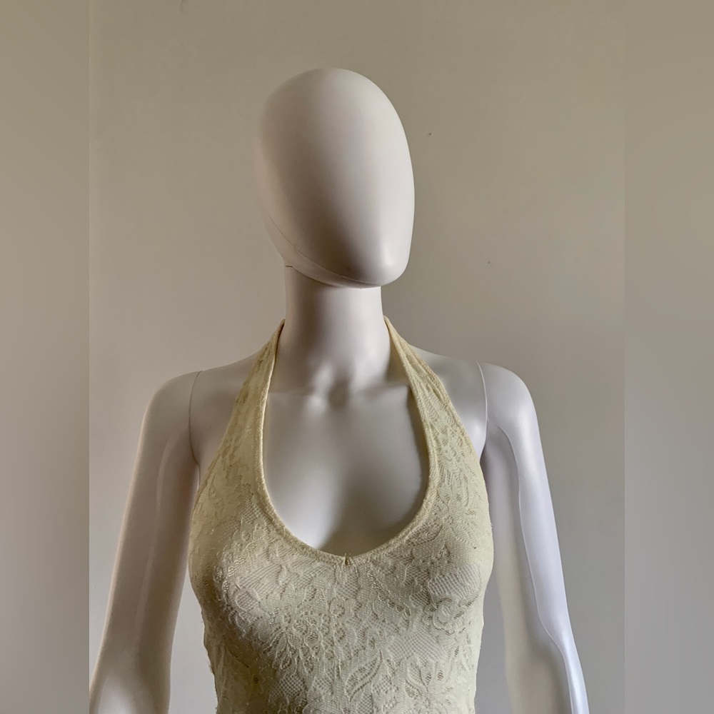 Guess White Lace Halter Bodysuit in Off-White